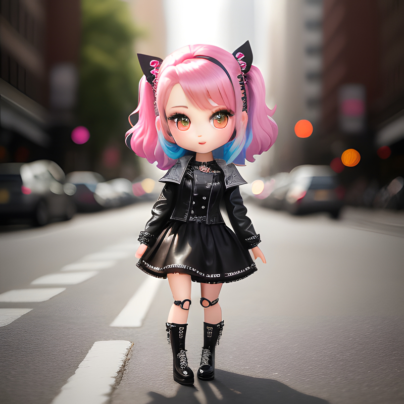 Cute doll with punk style on the street