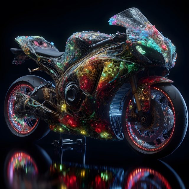 Sport motorbike with a mix of many colors
