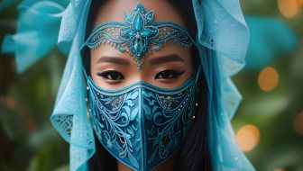 Woman using blue mask