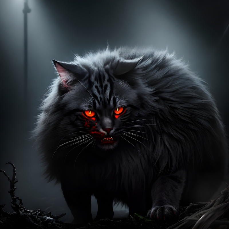 A big cat monster with glowing eyes