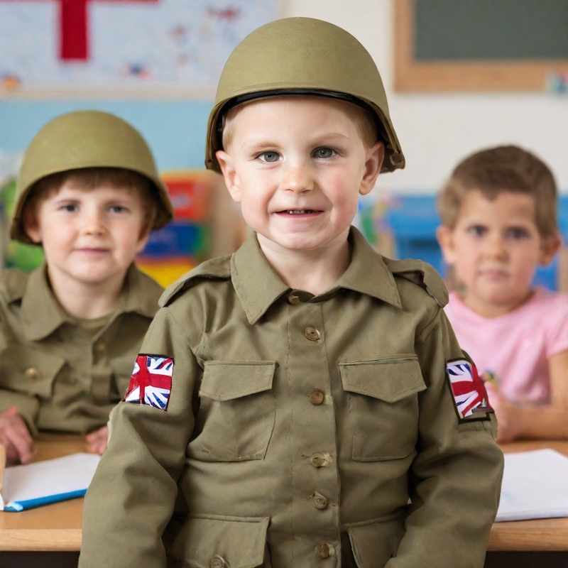 A child wearing army clothes