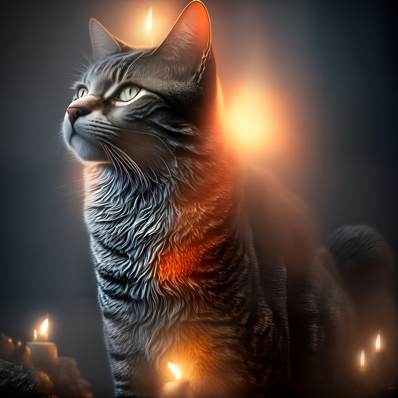 Aesthetic cat with candles around it