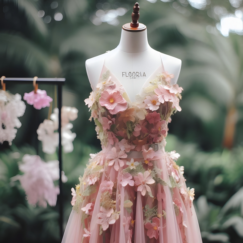 Pink dress with floral embellishments