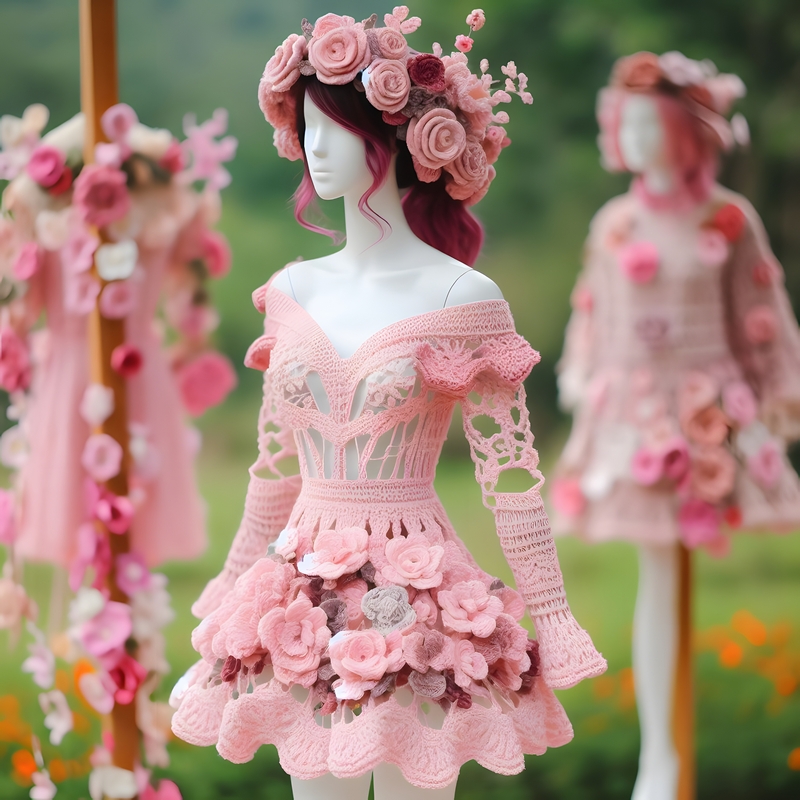 Pink knit dress worn by mannequin
