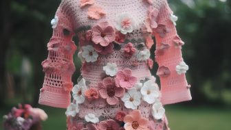Pink sweater with white pink flowers around it