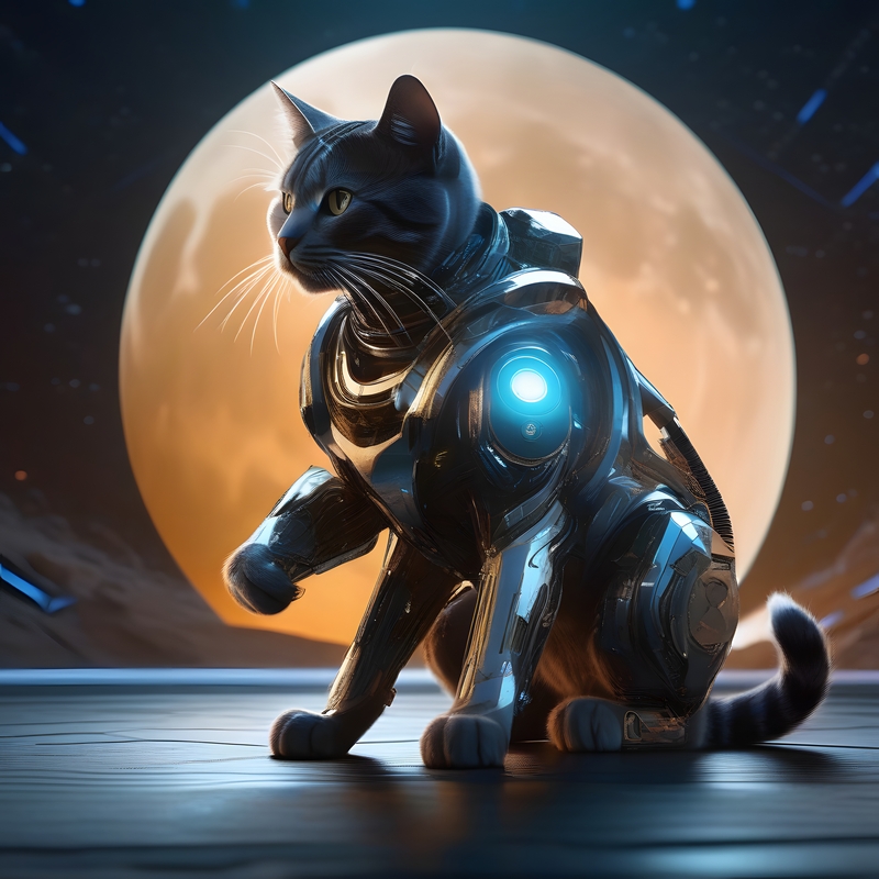 Robot cat in front of the full moon