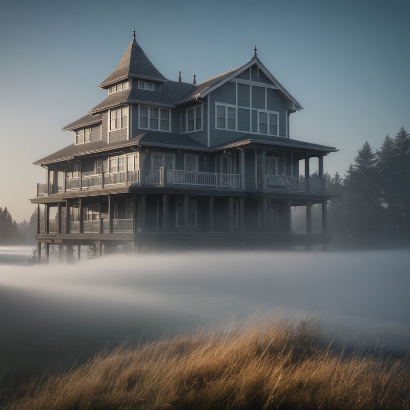 A house in the middle of a misty forest
