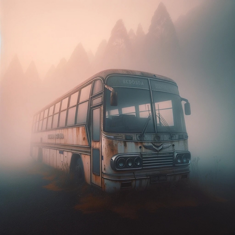 A worn-out bus in the forest