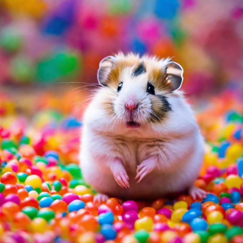 Chubby hamster playing on candy