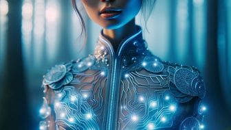 The girl in the futuristic blue dress