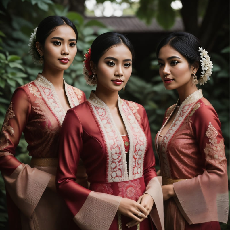 Three beautiful women in traditional kebaya