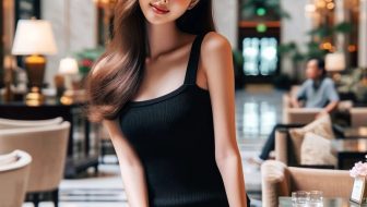 Young woman in black dress poses for a photo