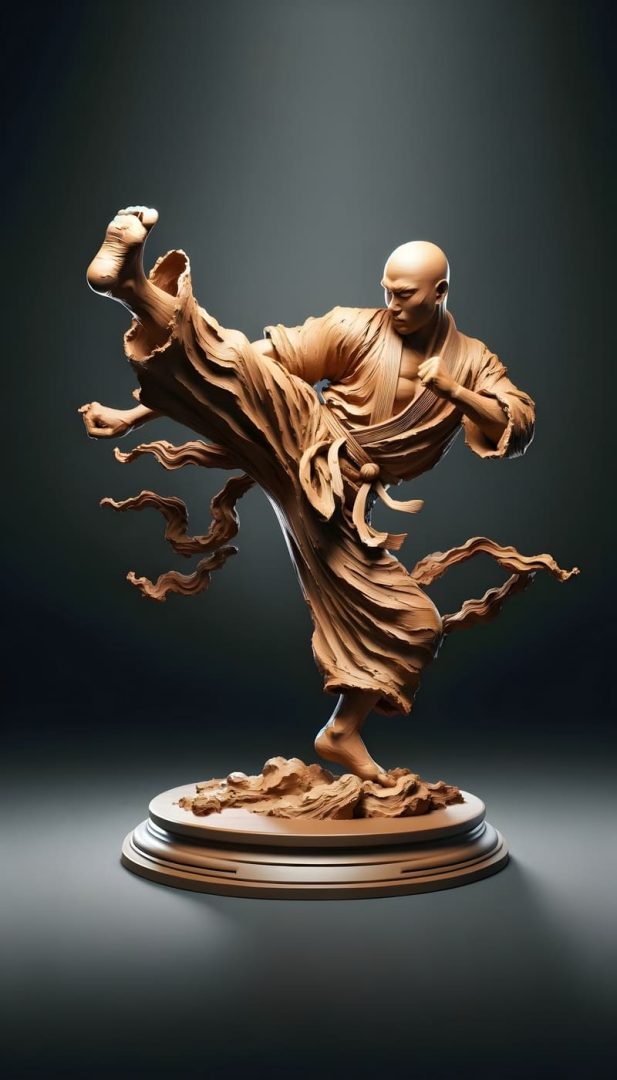 A statue of a man in a karate pose