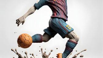 A statue of messi dribbling the ball