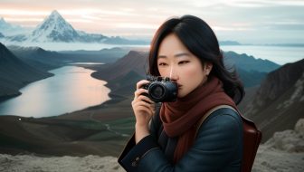 A woman takes a picture of the beautiful scenery