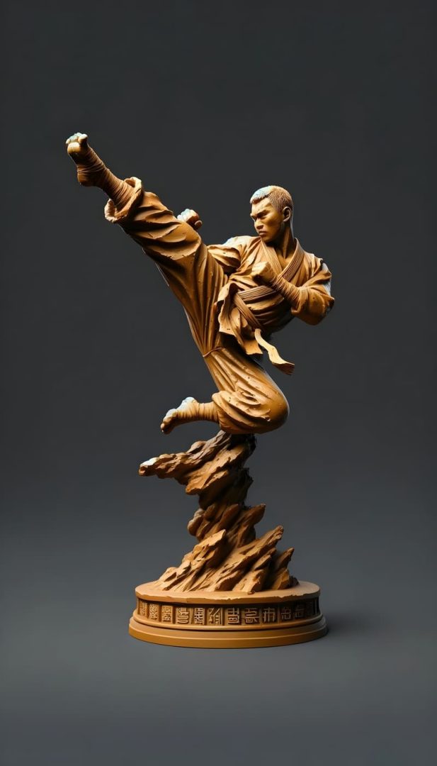 Statue of a man in an awesome karate pose
