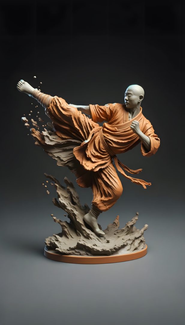Statue of a monk practising martial arts