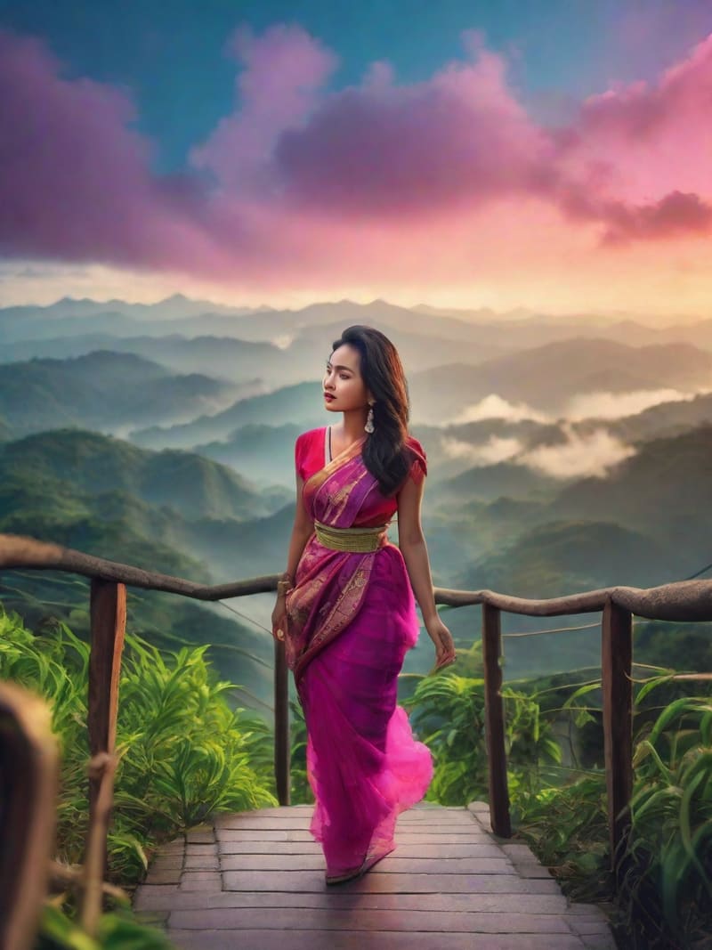 Traditionally dressed woman in beautiful nature