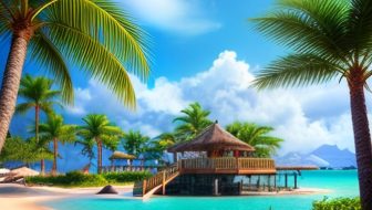 Tropical island with beautiful beaches and beachfront huts