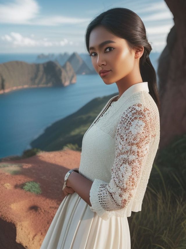 Woman in a white dress standing on a cliff