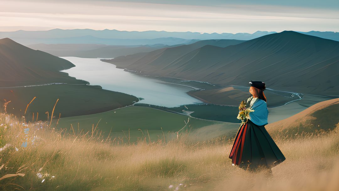 Women in distinctive clothing in a beautiful natural scenery